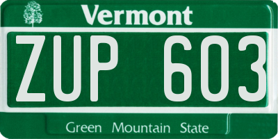 VT license plate ZUP603