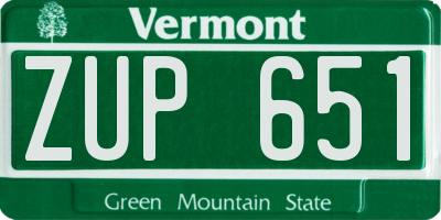 VT license plate ZUP651