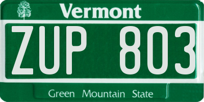 VT license plate ZUP803