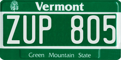 VT license plate ZUP805