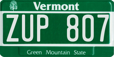 VT license plate ZUP807