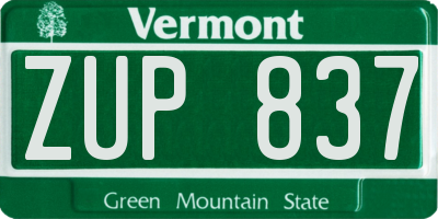 VT license plate ZUP837