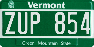 VT license plate ZUP854