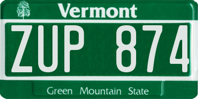 VT license plate ZUP874