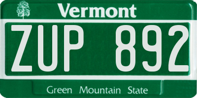 VT license plate ZUP892