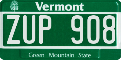 VT license plate ZUP908