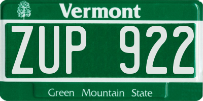 VT license plate ZUP922