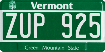 VT license plate ZUP925