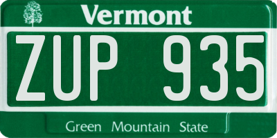 VT license plate ZUP935