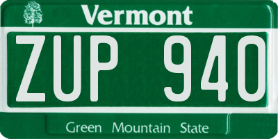 VT license plate ZUP940