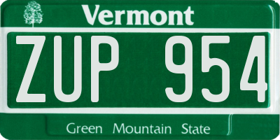 VT license plate ZUP954