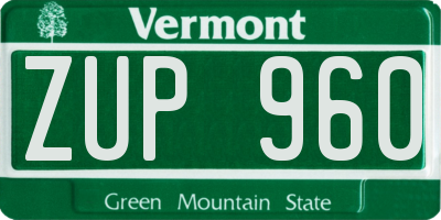 VT license plate ZUP960