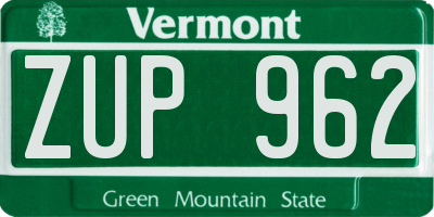 VT license plate ZUP962