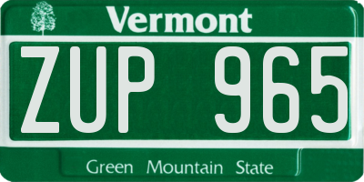 VT license plate ZUP965