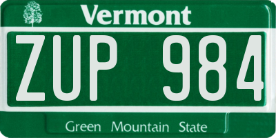 VT license plate ZUP984