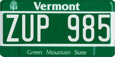 VT license plate ZUP985