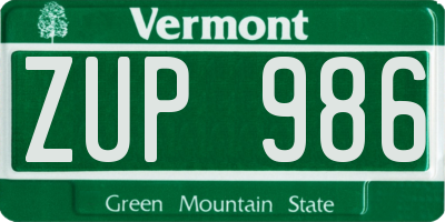VT license plate ZUP986