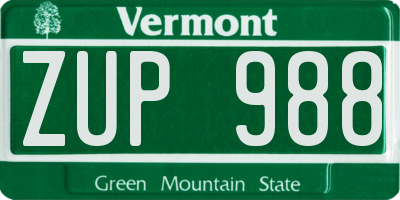 VT license plate ZUP988