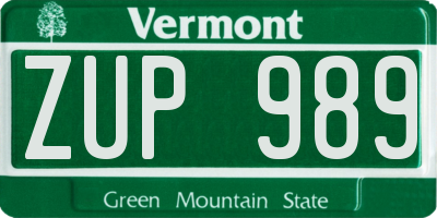 VT license plate ZUP989