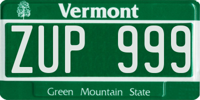 VT license plate ZUP999