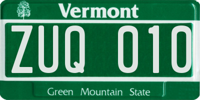 VT license plate ZUQ010