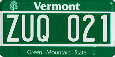 VT license plate ZUQ021