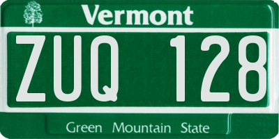 VT license plate ZUQ128