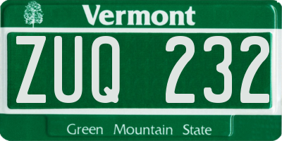 VT license plate ZUQ232