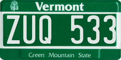 VT license plate ZUQ533