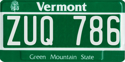 VT license plate ZUQ786