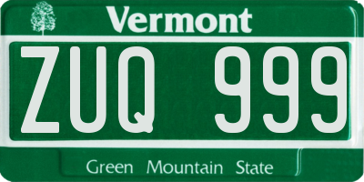VT license plate ZUQ999