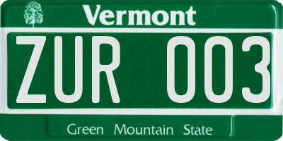 VT license plate ZUR003