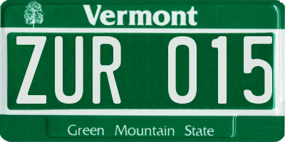 VT license plate ZUR015