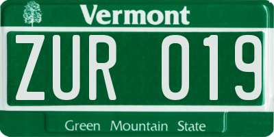 VT license plate ZUR019