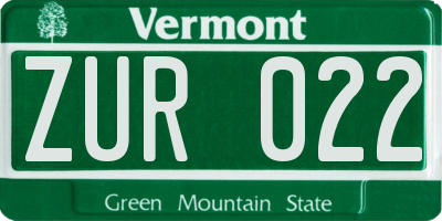 VT license plate ZUR022