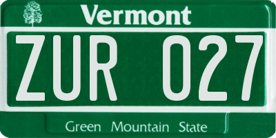 VT license plate ZUR027