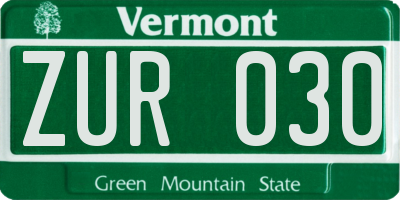 VT license plate ZUR030