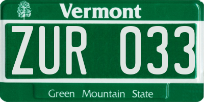 VT license plate ZUR033