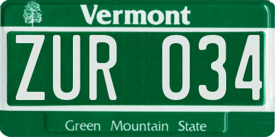 VT license plate ZUR034