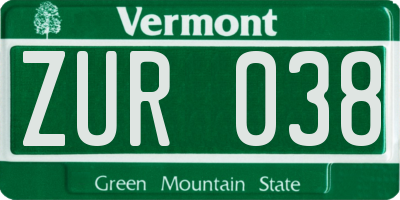 VT license plate ZUR038