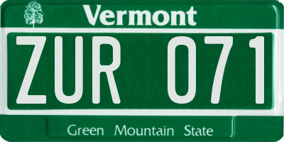 VT license plate ZUR071