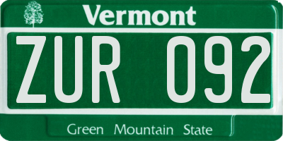 VT license plate ZUR092