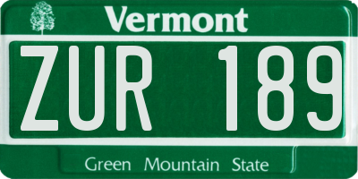 VT license plate ZUR189
