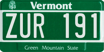 VT license plate ZUR191