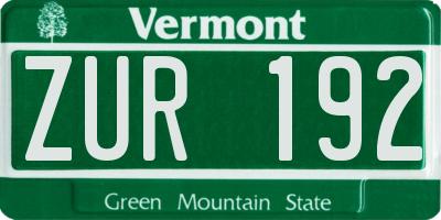 VT license plate ZUR192