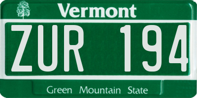 VT license plate ZUR194