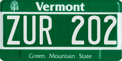 VT license plate ZUR202