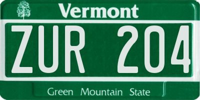 VT license plate ZUR204