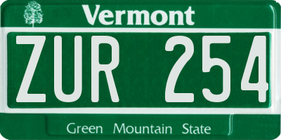 VT license plate ZUR254