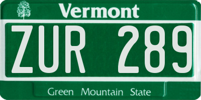 VT license plate ZUR289